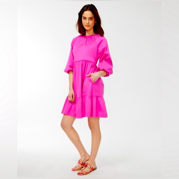 Chico’s Poplin Balloon Sleeve Dress Pink - Picture 1 of 1